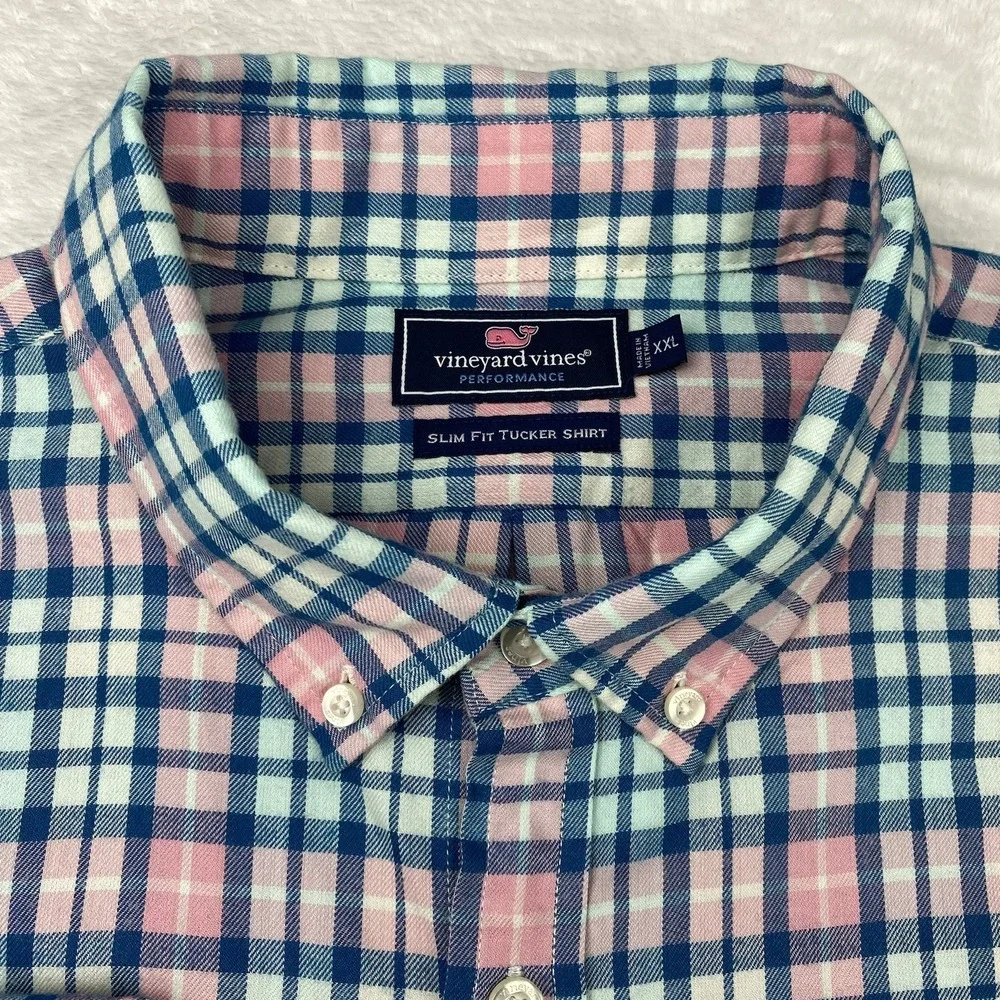 Vineyard Vines Men's XXL Slim Fit Tucker Shirt Blue Pink Check Long Sleeve Soft - Picture 3 of 10